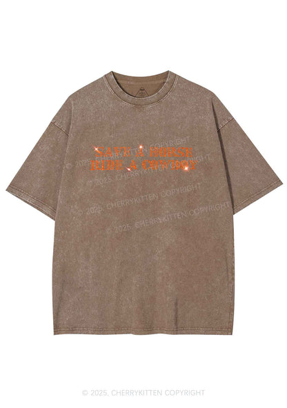 Rhinestone Save A Horse Ride A Cowboy Y2K Shirts Washed Tee Cherrykitten