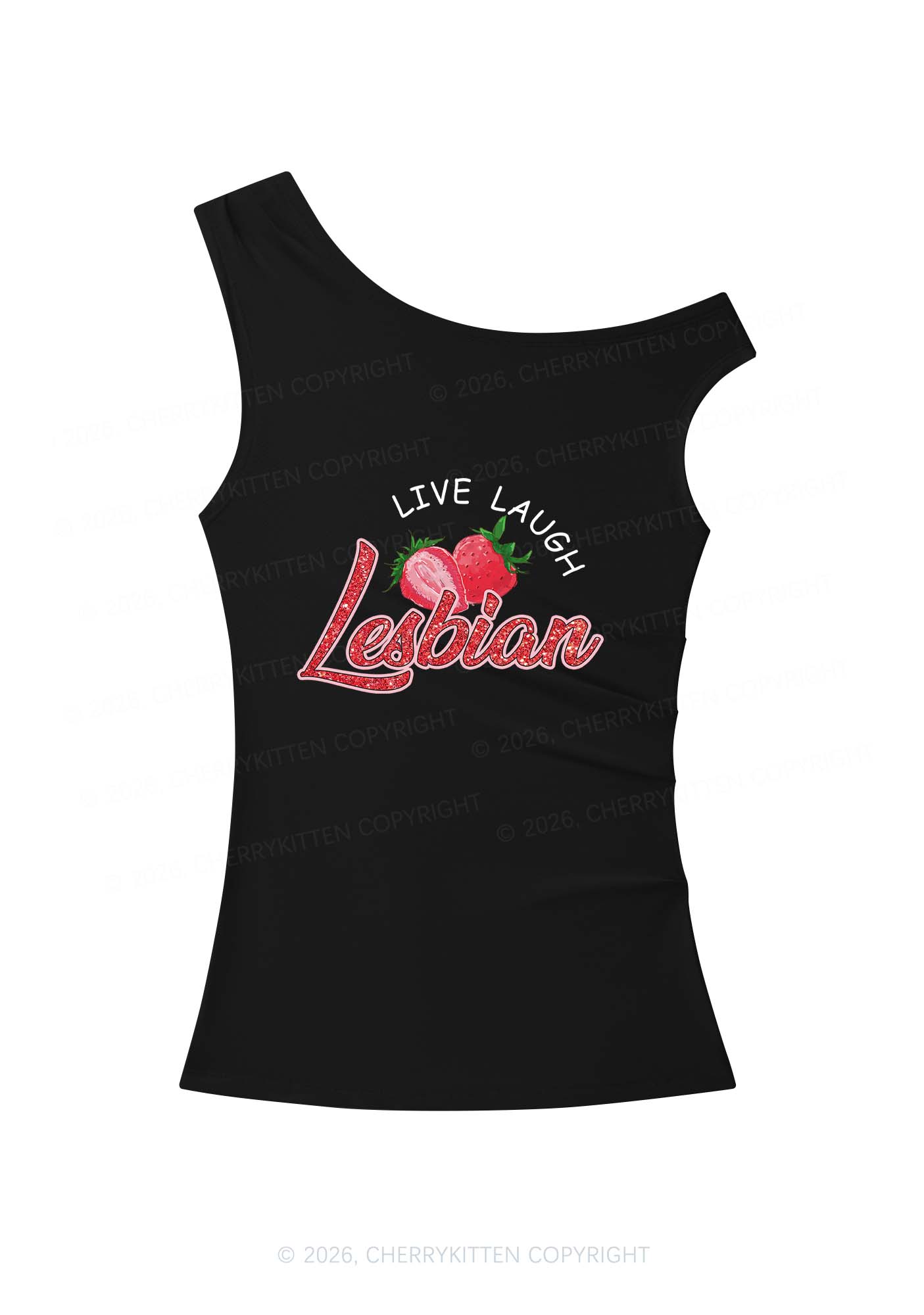 Live Laugh Lesbian Pride Y2K Off Shoulder Tank Top Cherrykitten