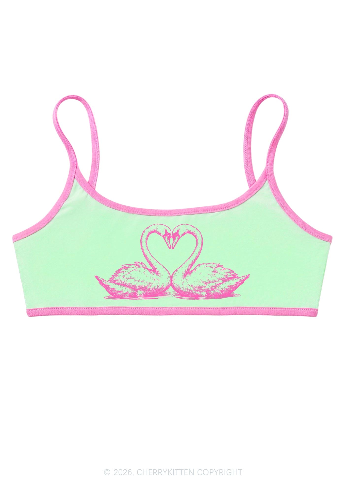 Pink Swans Heart Y2K Super Crop Cami Cherrykitten