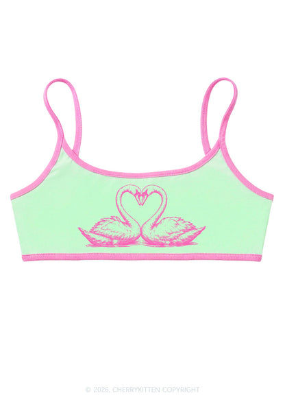 Pink Swans Heart Y2K Super Crop Cami Cherrykitten