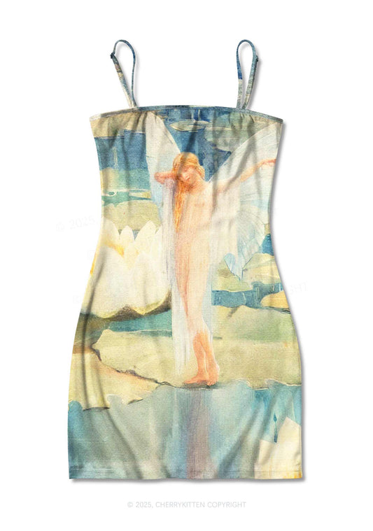 Lotus Fairy Y2K Print Slip Dress Cherrykitten