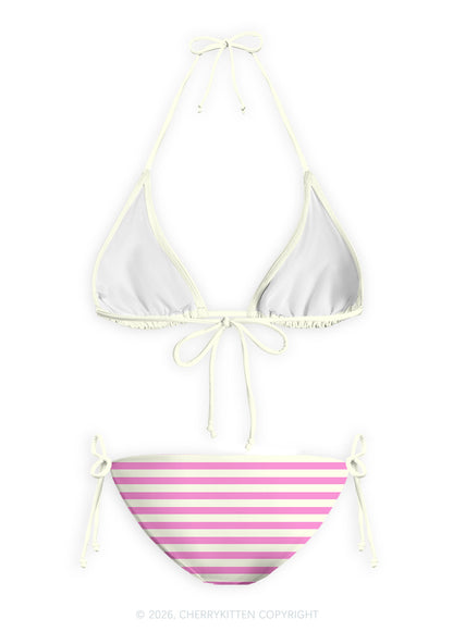 Pink Stripes Dyke Pride Y2K Print Bikini Set Cherrykitten