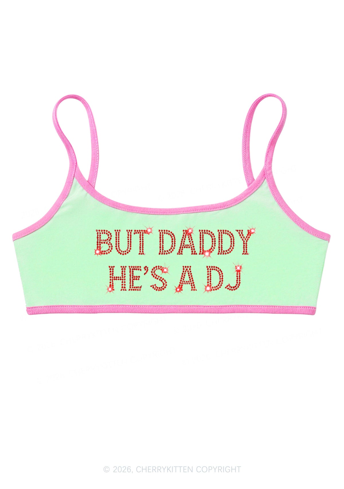 Rhinestone But Daddy Hes A Dj Y2K Super Crop Cami Cherrykitten