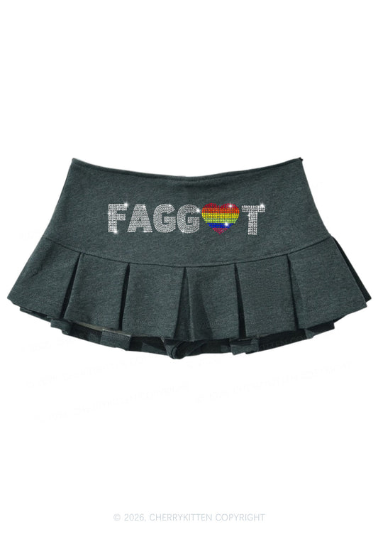 Rhinestone Rainbow Heart Faggot Pride Y2K Mini Pleated Skirts Cherrykitten