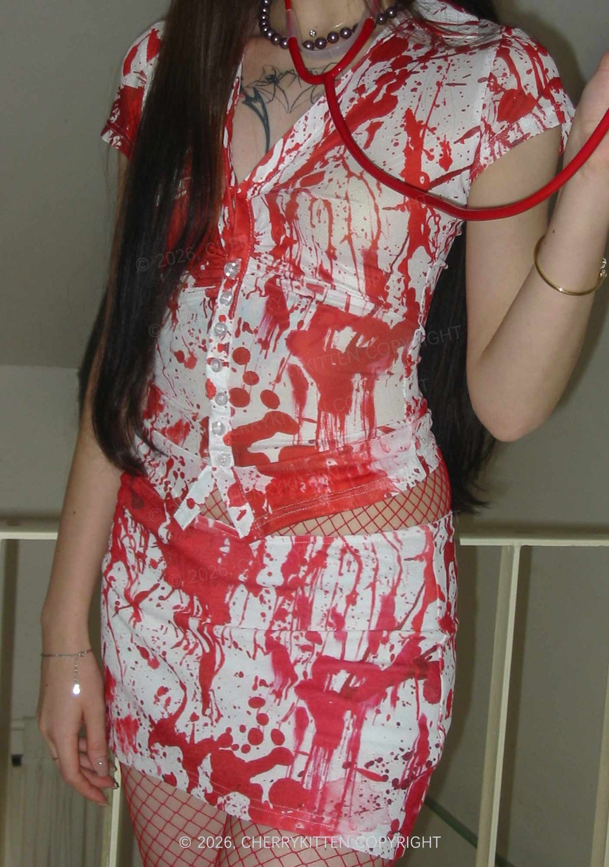Halloween Red Blood On White Y2K Print Mini Skirt Cherrykitten