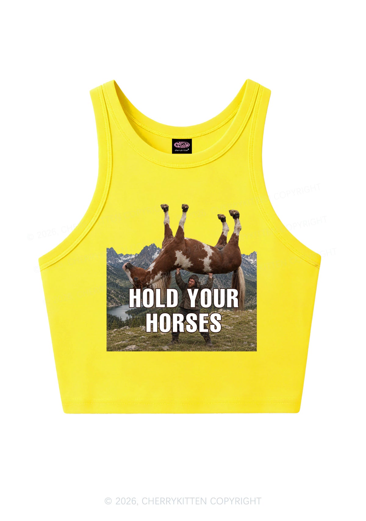 Man Hold Your Horses Y2K Crop Tank Top Cherrykitten