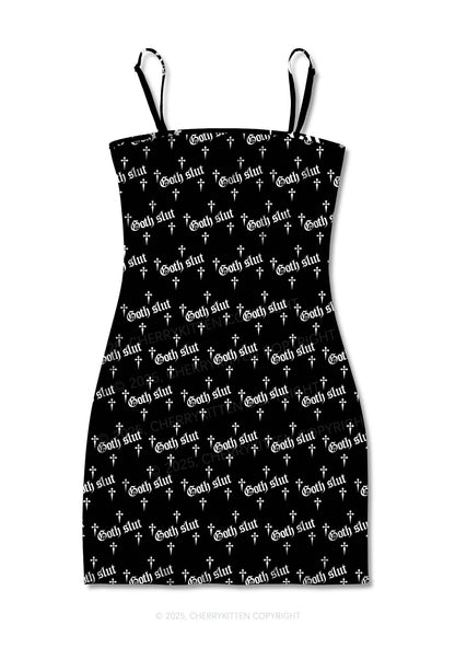 Halloween White Goth Slxt Y2K Print Slip Dress Cherrykitten