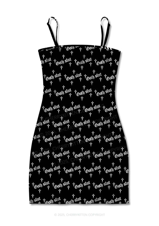 Halloween White Goth Slxt Y2K Print Slip Dress Cherrykitten