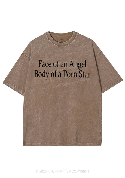 Face Of An Angel Body Of A Pxrn Star Y2K Shirts Washed Tee Cherrykitten
