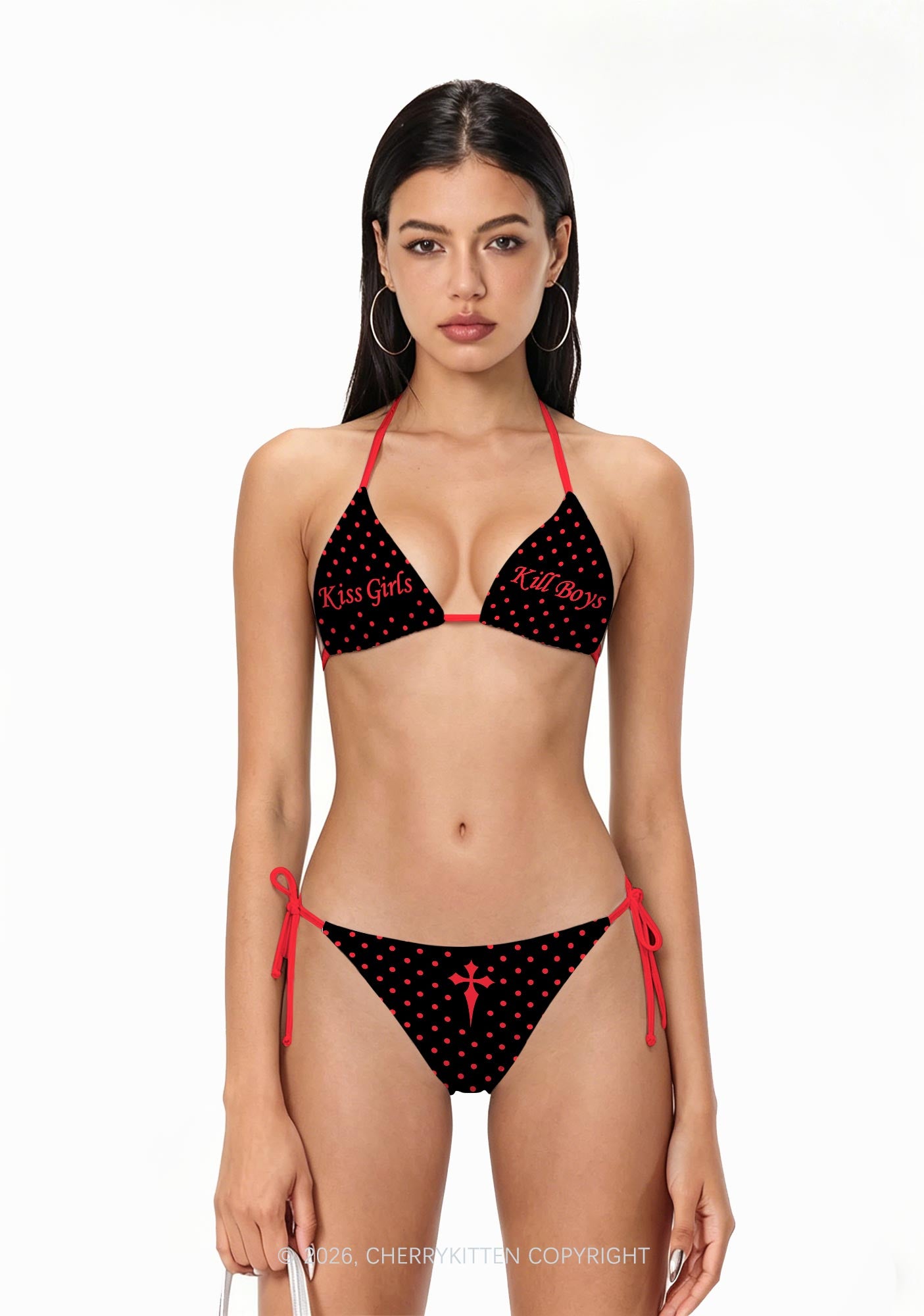Kiss Girls Kill Boys Pride Y2K Print Bikini Set Cherrykitten