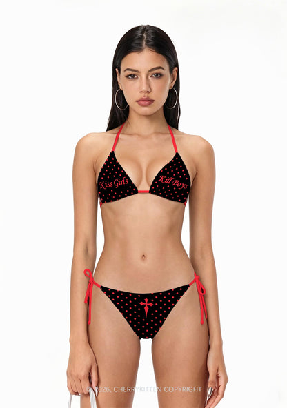 Kiss Girls Kill Boys Pride Y2K Print Bikini Set Cherrykitten