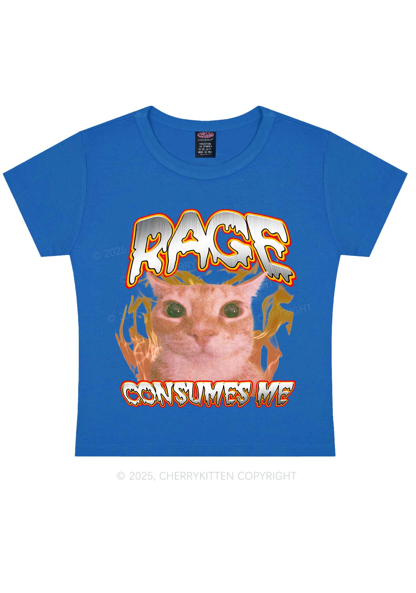 Rage Consumes Me Cat Y2K Baby Tee Cherrykitten