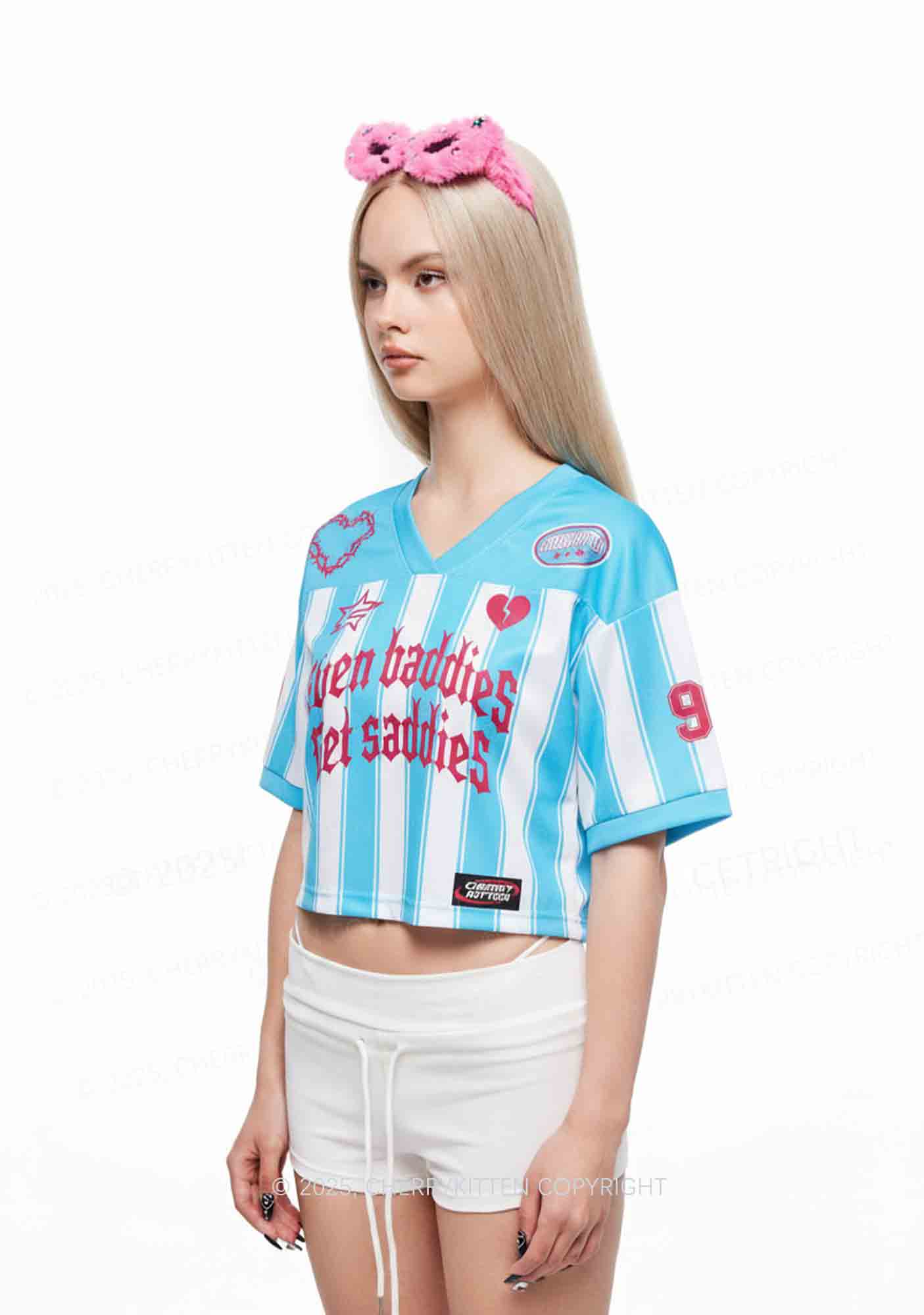 Custom Even Baddies Get Saddies Y2K Crop Sport Jersey Shirts Cherrykitten