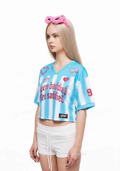 Custom Even Baddies Get Saddies Y2K Crop Sport Jersey Shirts Cherrykitten