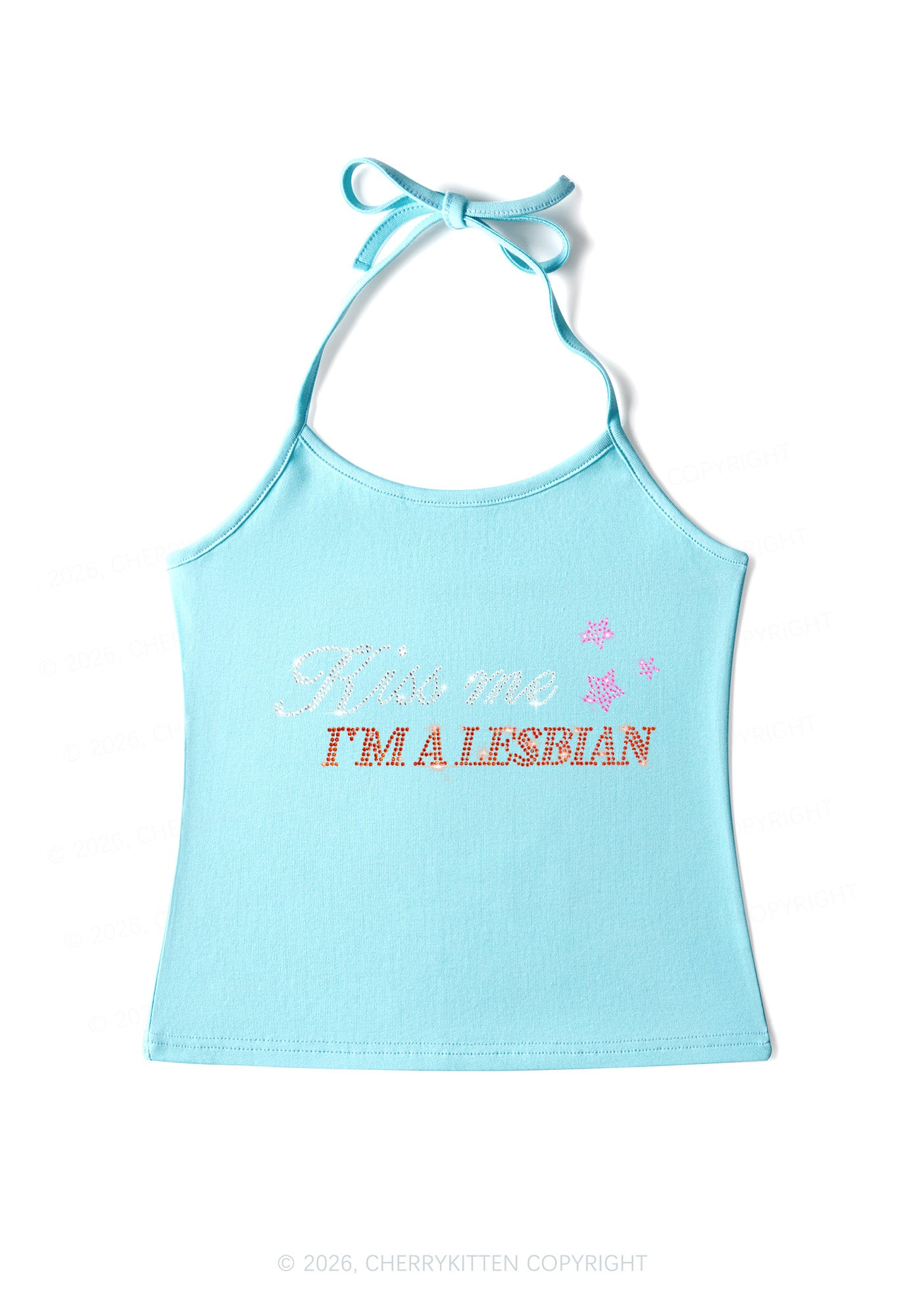 Rhinestone Kiss Me Im A Lesbian Pride Y2K Halter Neck Cami Cherrykitten