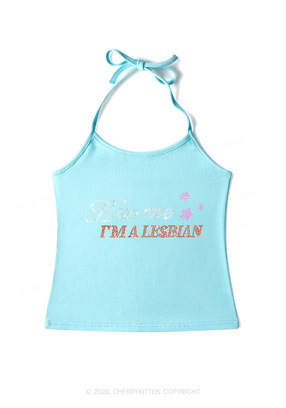 Rhinestone Kiss Me Im A Lesbian Pride Y2K Halter Neck Cami Cherrykitten