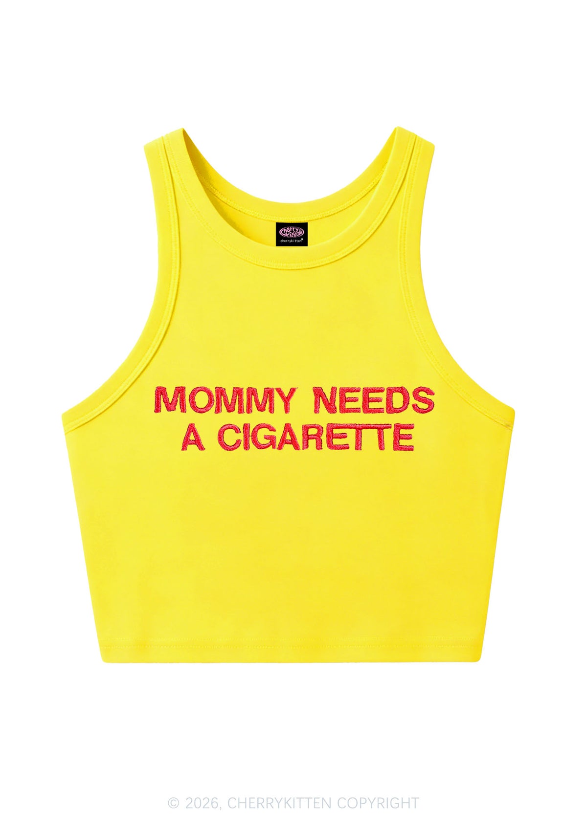 Embroidered Mommy Needs A Cigarette Y2K Crop Tank Top Cherrykitten