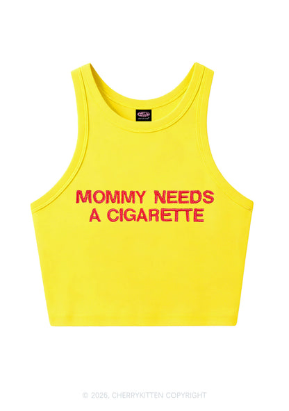 Embroidered Mommy Needs A Cigarette Y2K Crop Tank Top Cherrykitten