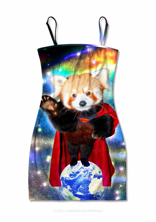 Super Raccoon Y2K Print Slip Dress Cherrykitten