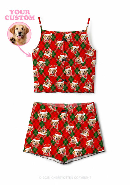 Custom Merry Dog Face Y2K Print Cami Shorts Pajama Set Cherrykitten