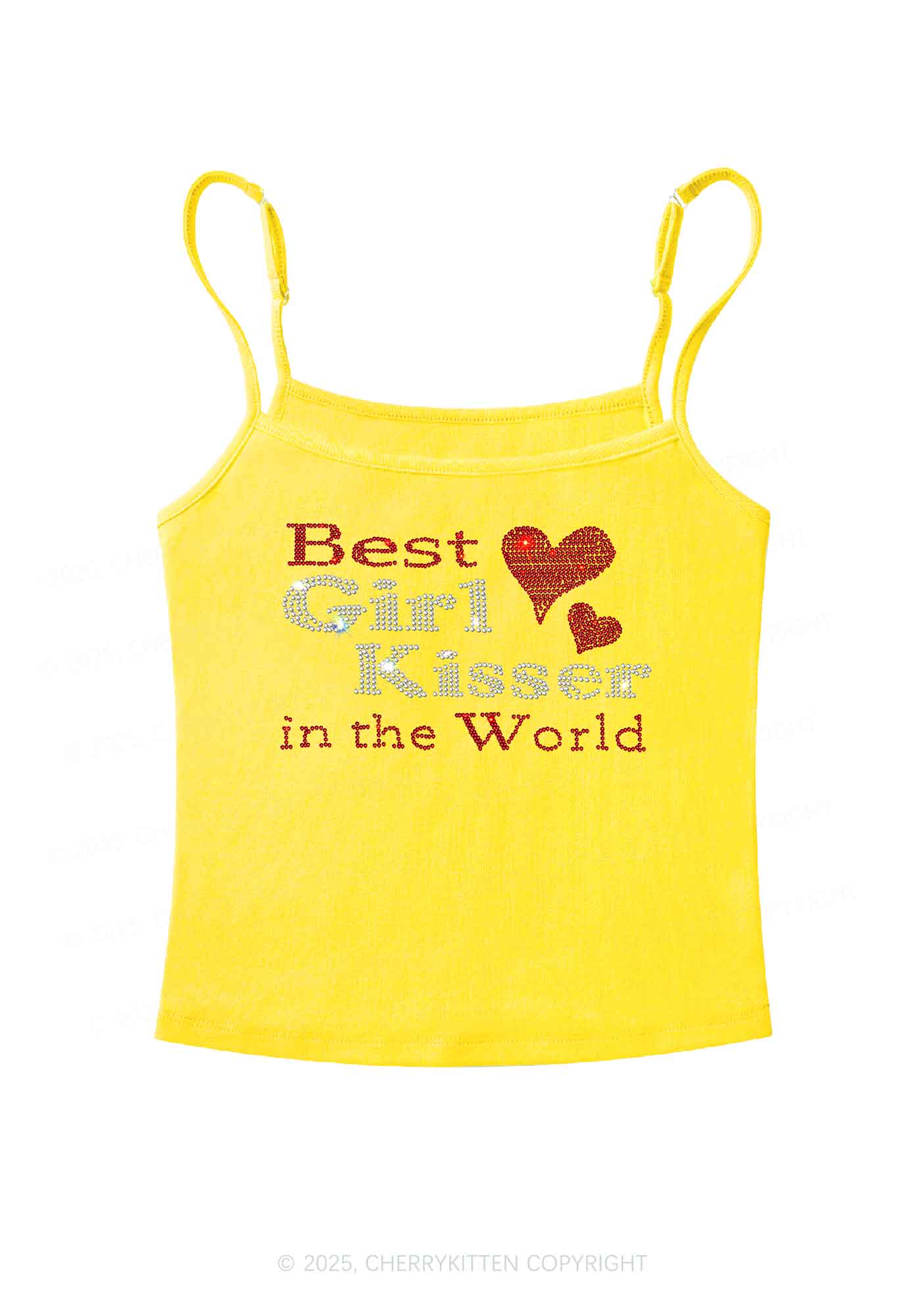 Rhinestone Best Girl Kisser Pride Y2K Spaghetti Strap Cami Cherrykitten