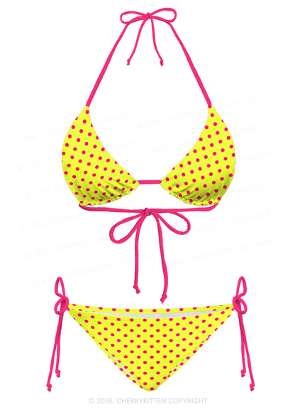 Hot Pink Dots On Yellow Y2K Print Bikini Set Cherrykitten