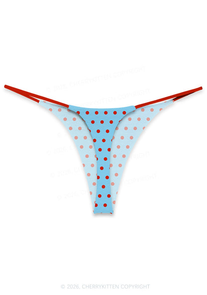 Red Dots On Blue Y2K Print Bikini String Thong Cherrykitten