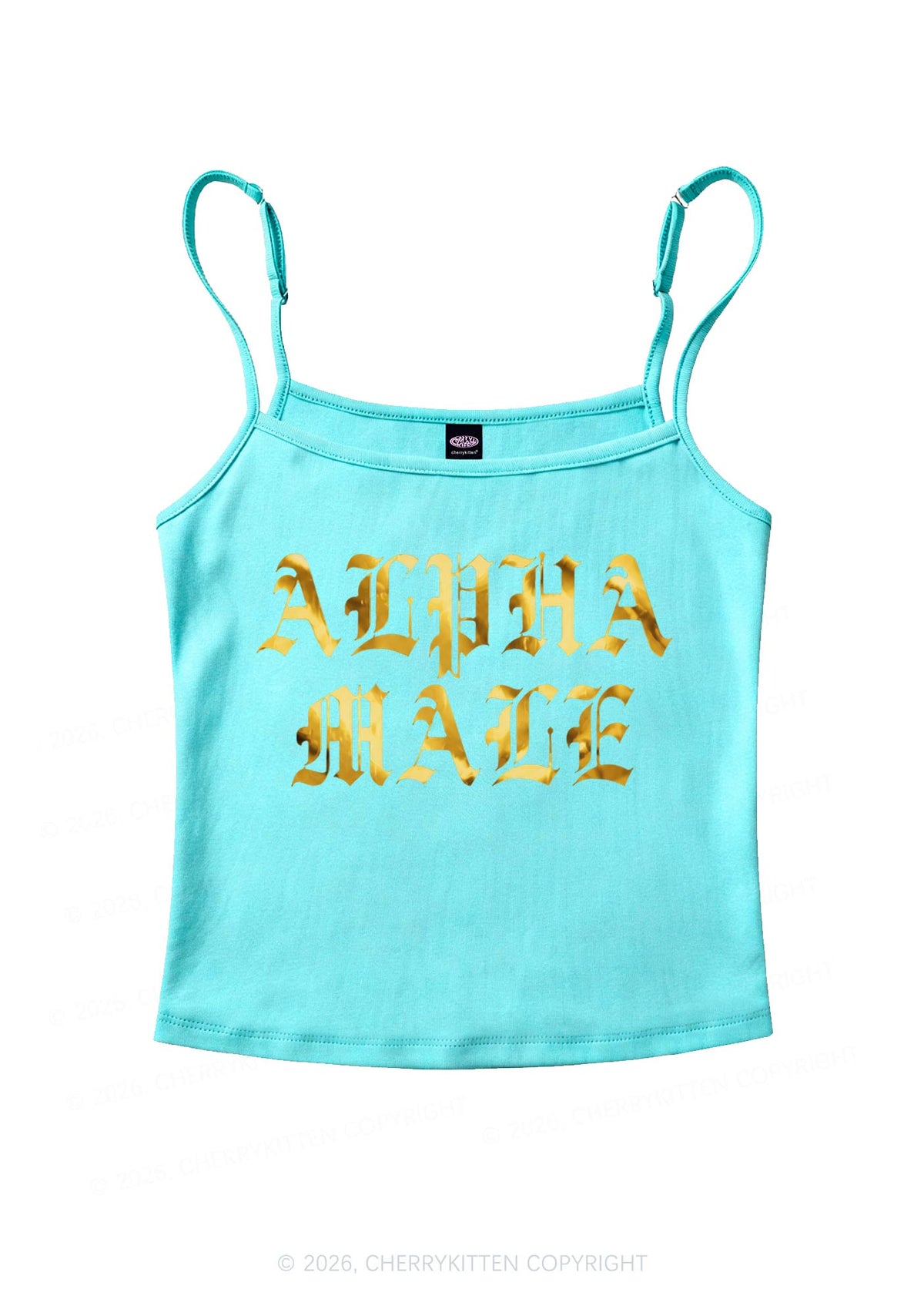 Alpha Male Silver Foil Printed Y2K Spaghetti Strap Cami Cherrykitten
