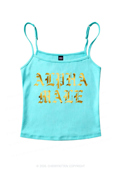 Alpha Male Silver Foil Printed Y2K Spaghetti Strap Cami Cherrykitten