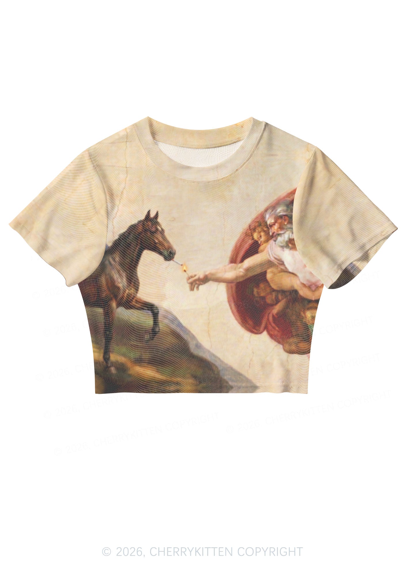 God Smoking Horse Y2K Mesh Crop Top Cherrykitten