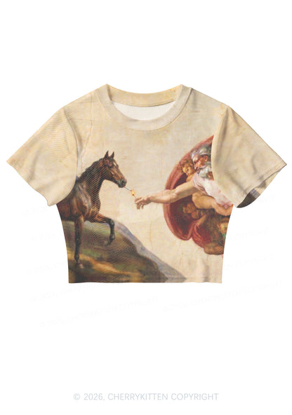 God Smoking Horse Y2K Mesh Crop Top Cherrykitten