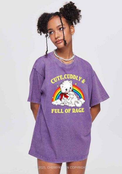 Cuddly Cat Full Of Rage Y2K Shirts Washed Tee Cherrykitten