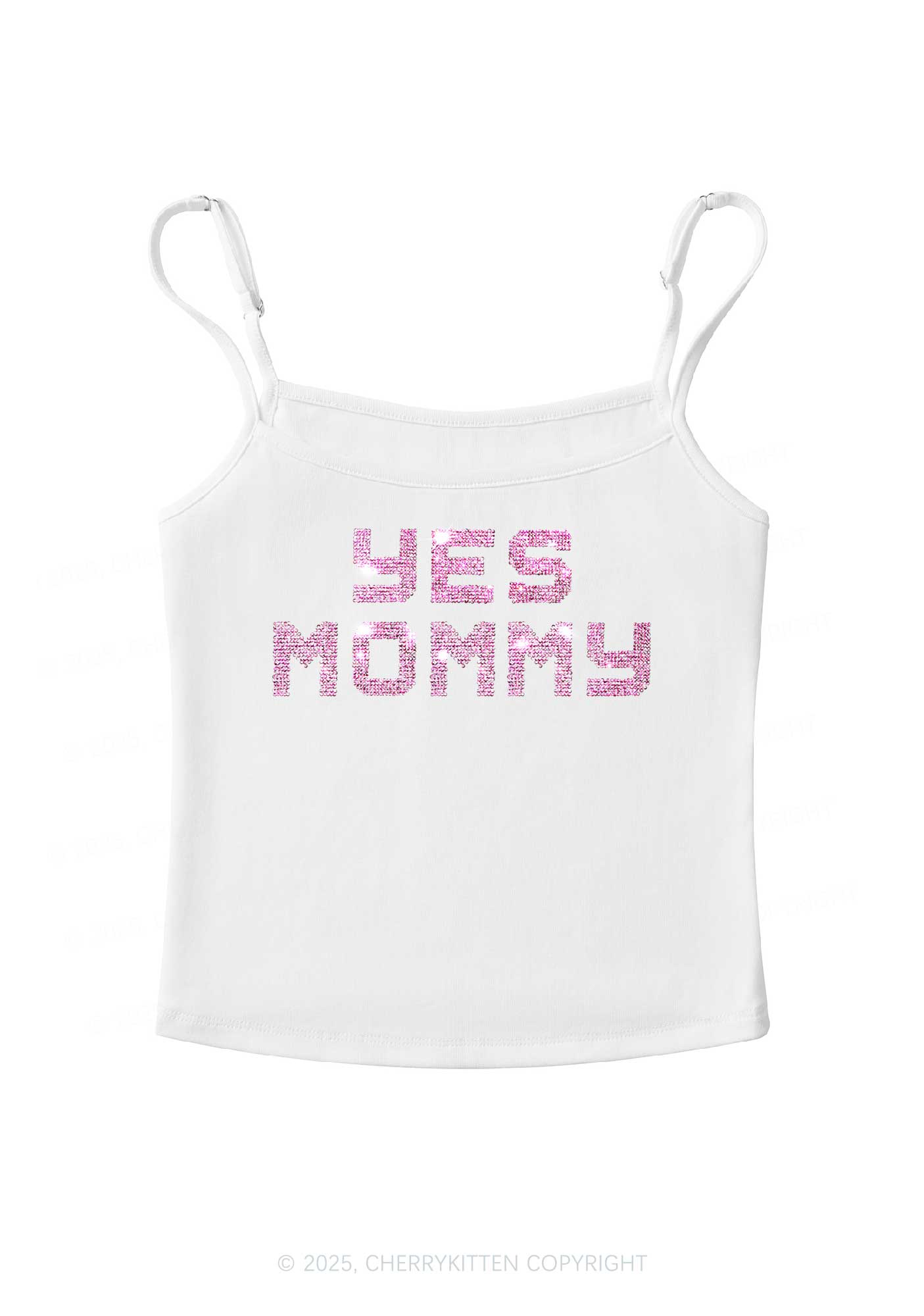 Rhinestone Yes Mommy Y2K Spaghetti Strap Cami Cherrykitten