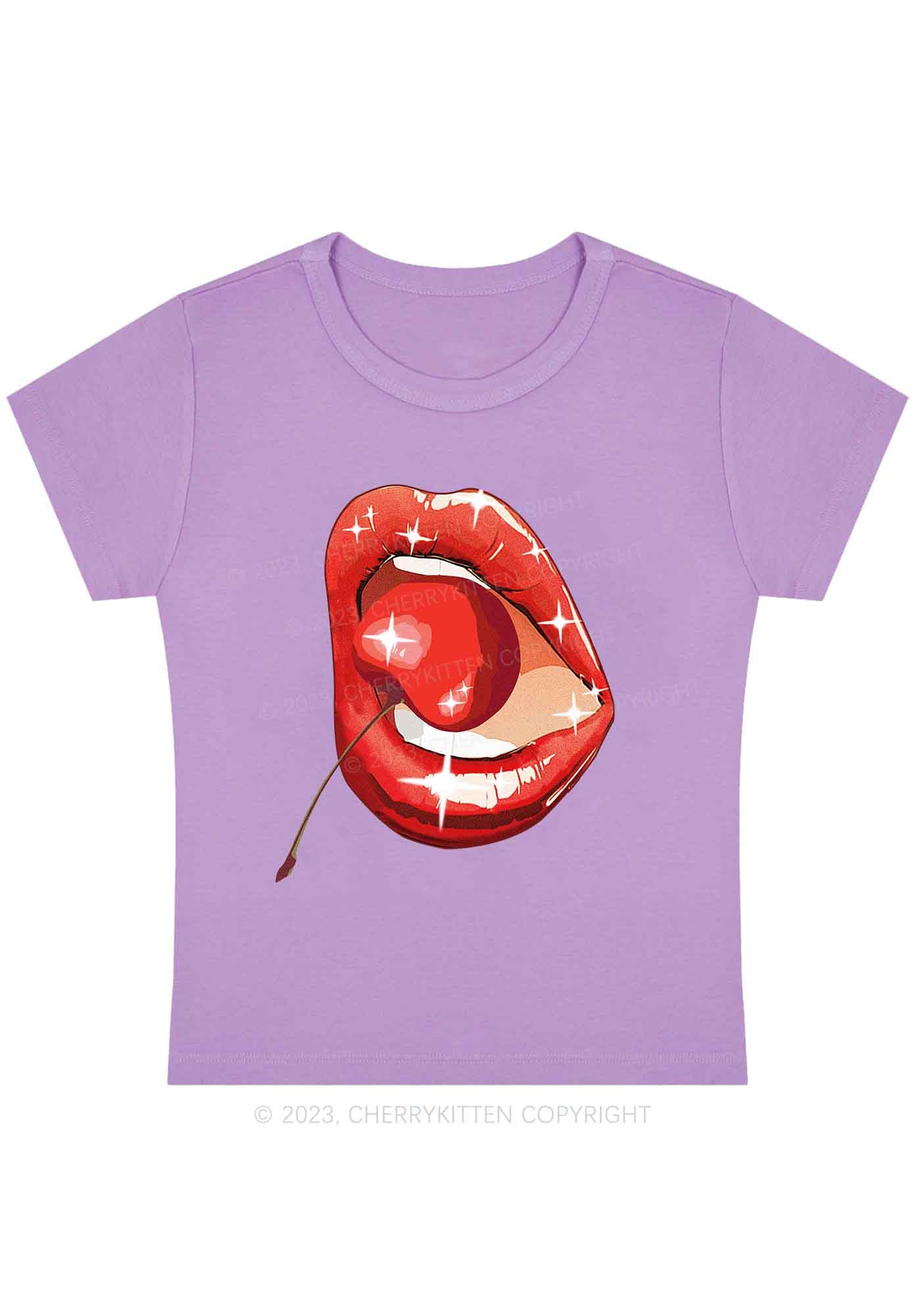 Curvy Red Cherry Lipstick Y2K Baby Tee Cherrykitten