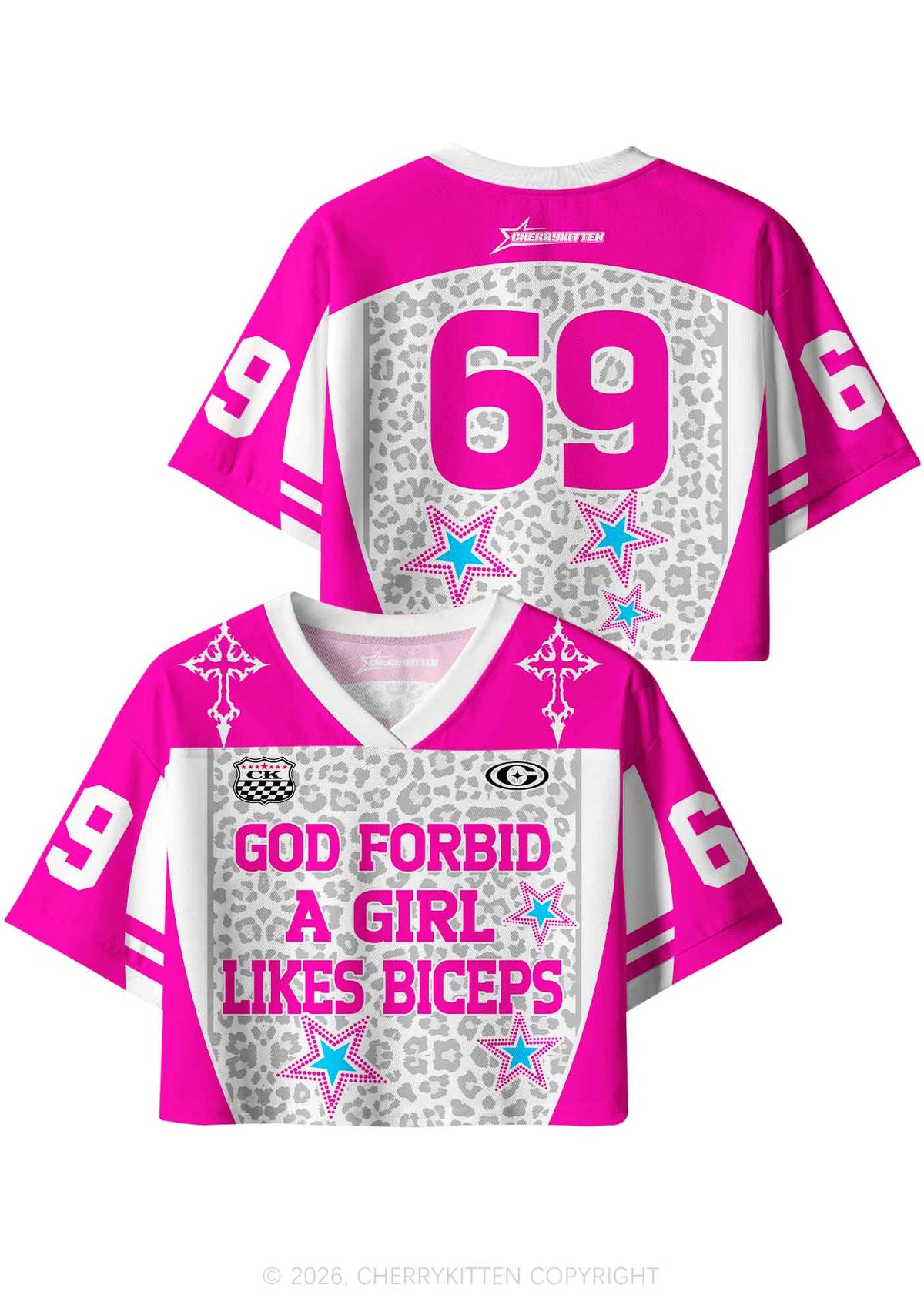 God Forbid Girl Likes Biceps Y2K Crop Sport Jersey Shirts Cherrykitten