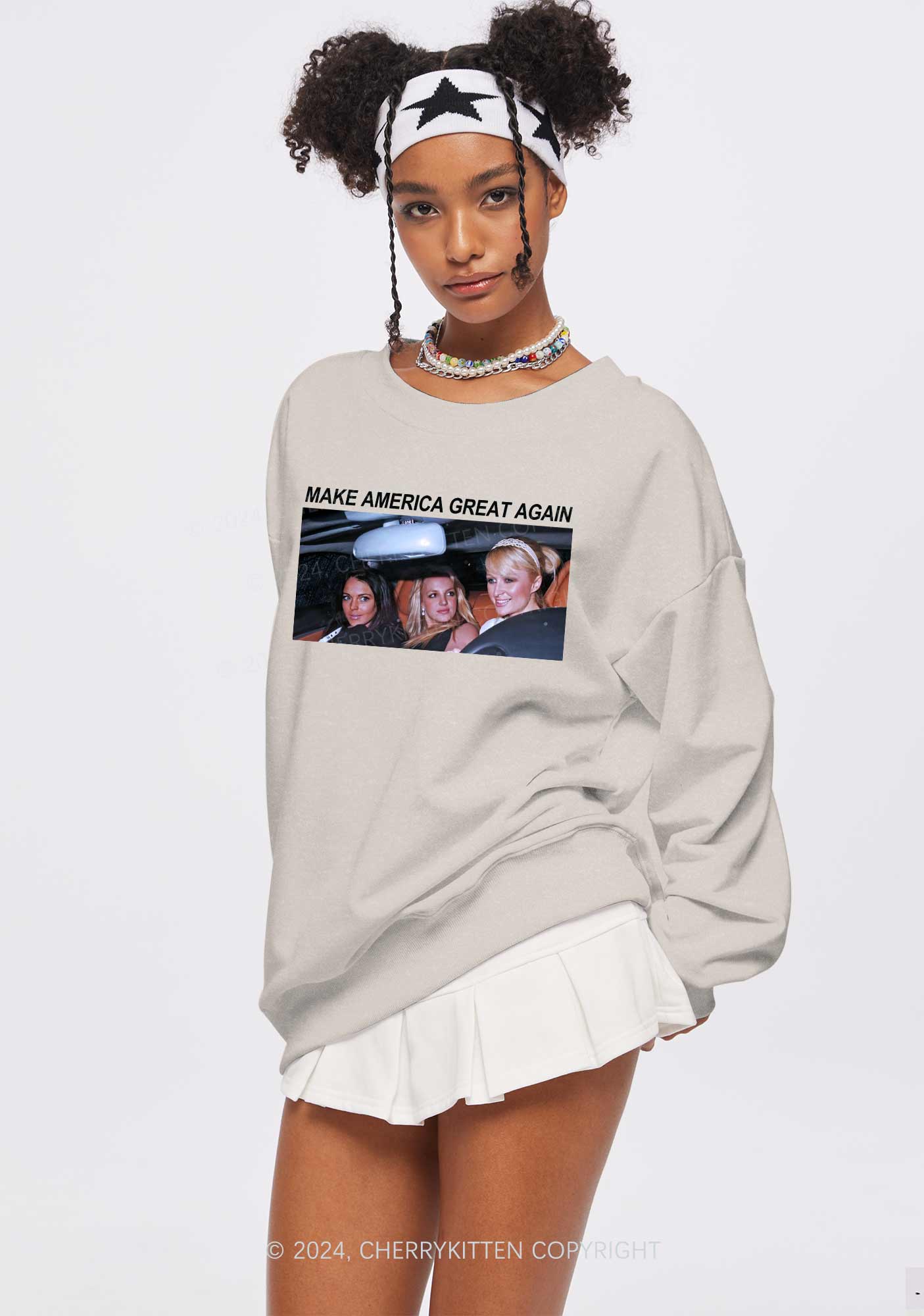 Make America Great Again Y2K Washed Sweatshirts Cherrykitten