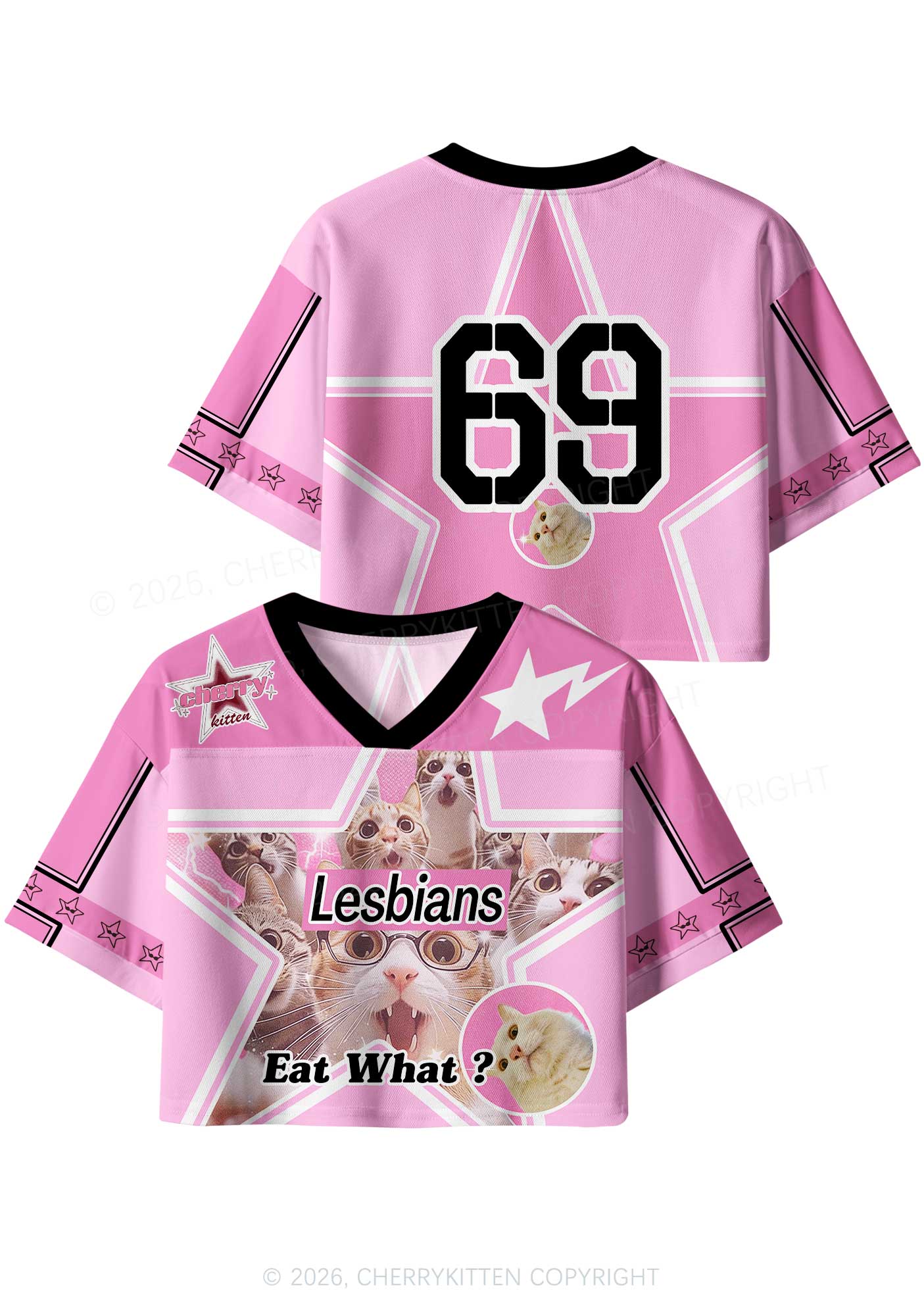 Lesbians Eat What Cat Pride Y2K Crop Sport Jersey Shirts Cherrykitten