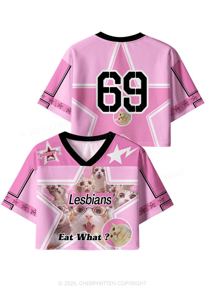 Lesbians Eat What Cat Pride Y2K Crop Sport Jersey Shirts Cherrykitten