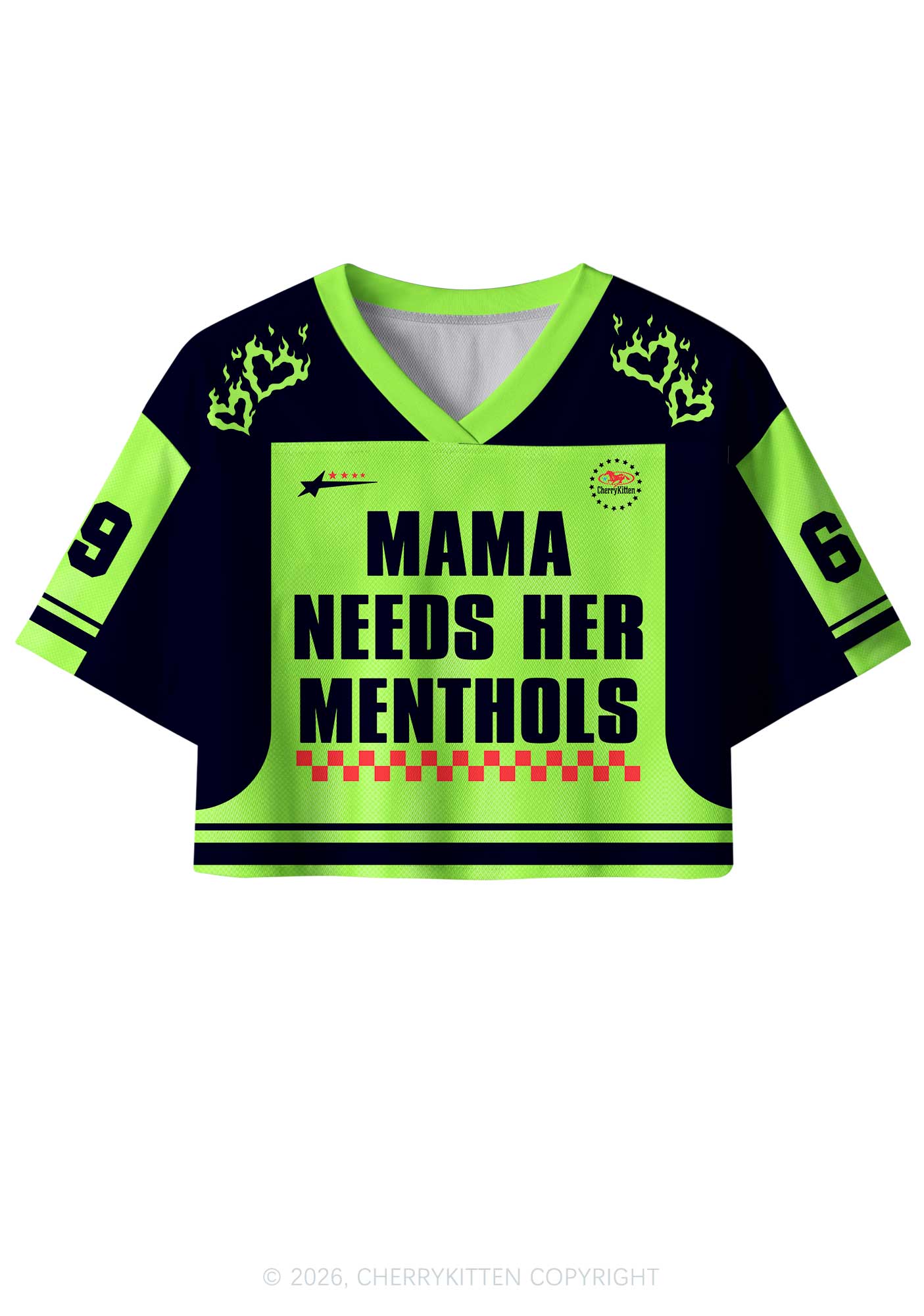 Mama Needs Her Menthols Y2K Crop Sport Jersey Shirts Cherrykitten