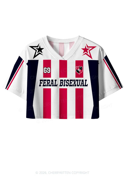 Feral Bisexual Pride Y2K Crop Sport Jersey Shirts Cherrykitten