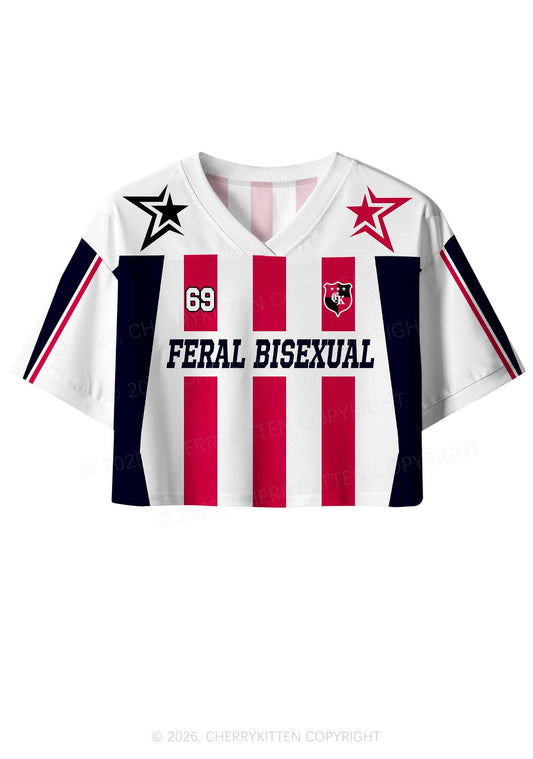 Feral Bisexual Pride Y2K Crop Sport Jersey Shirts Cherrykitten