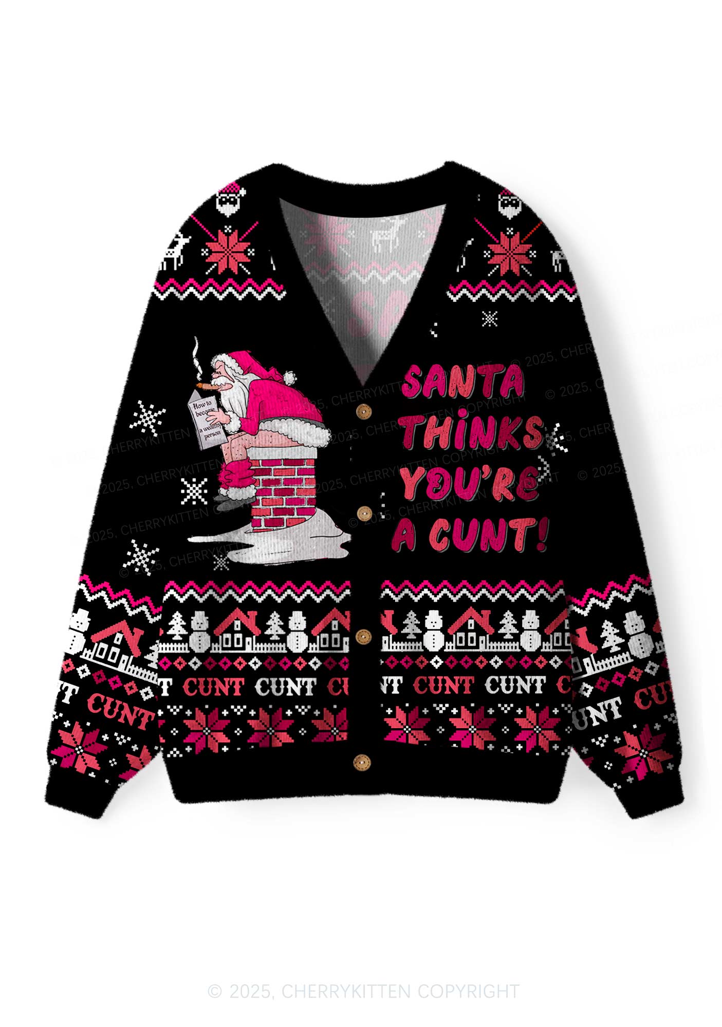 Santa Thinks Youre A Cxxt Y2K Christmas Cardigan Knit Sweatshirt Cherrykitten