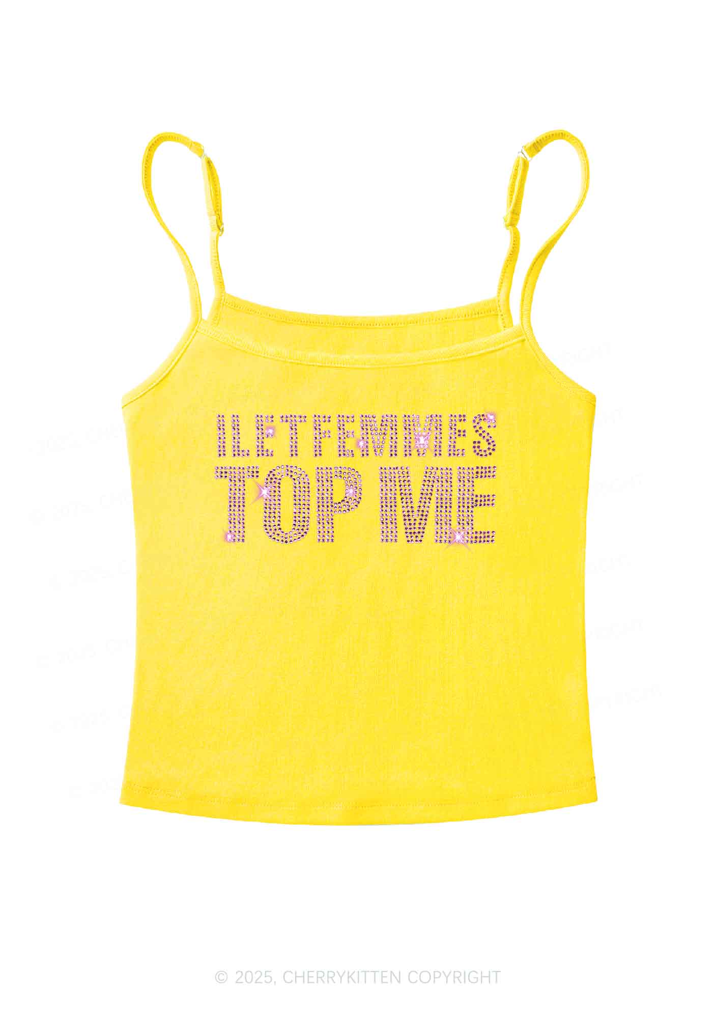 Rhinestone I Let Femmes Top Me Pride Y2K Spaghetti Strap Cami Cherrykitten