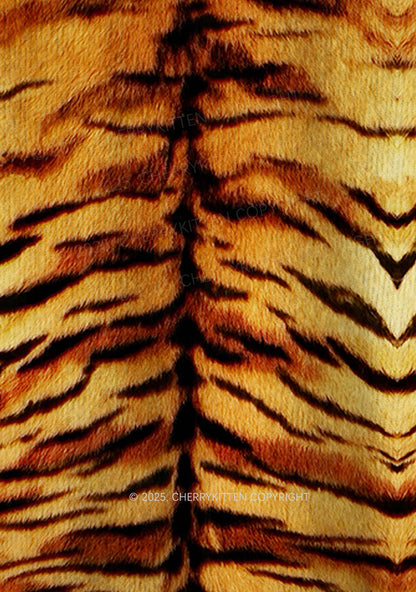 Wild Tiger Texture Y2K Christmas Knit Sweatshirt Cherrykitten