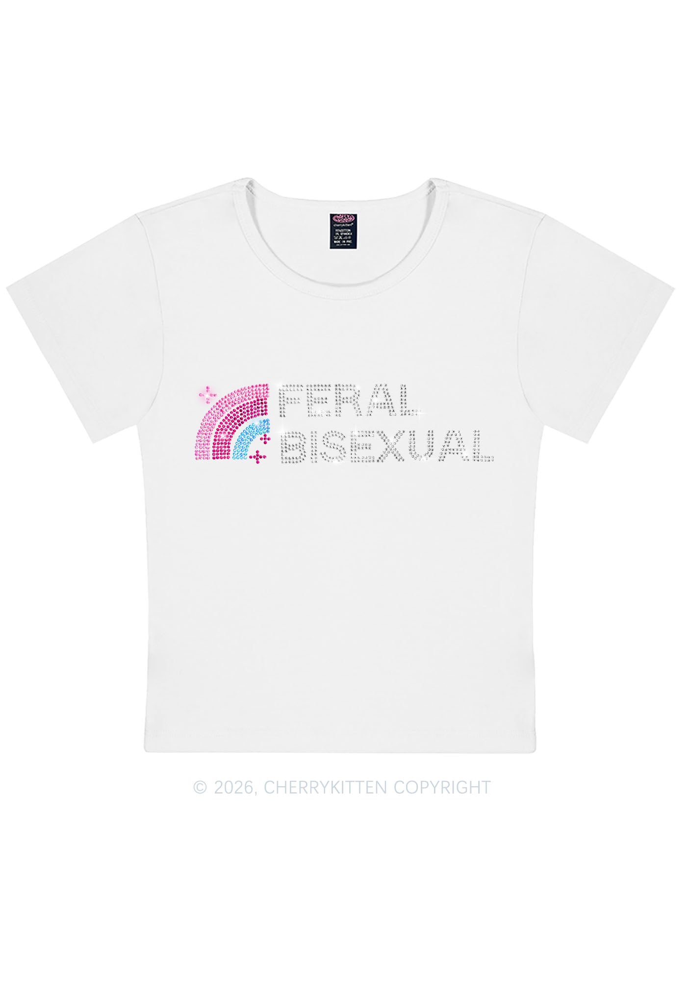 Rhinestone Feral Bisexual Pride Y2K Baby Tee Cherrykitten