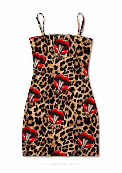 Halloween Leopard Lips Snakes Y2K Print Slip Dress Cherrykitten