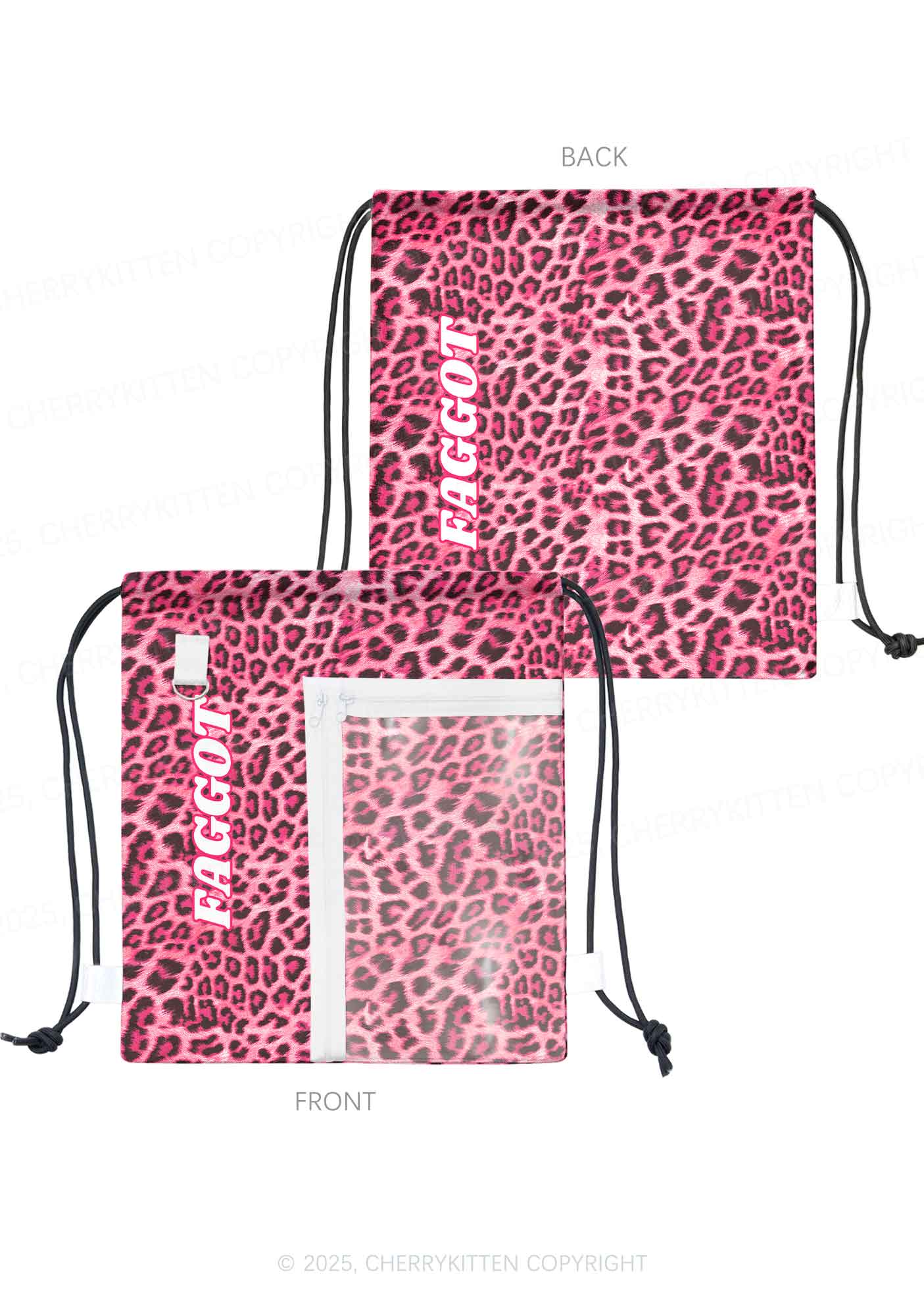 Pink Leopard Faggot Pride Y2K Drawstring Itabag Backpack Cherrykitten