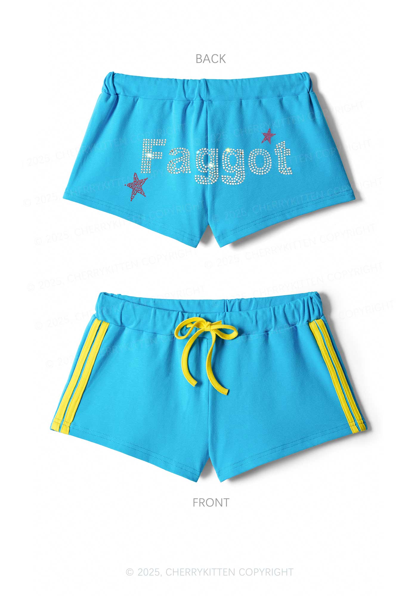 Rhinestone Faggot Pride Y2K Drawstring Mini Shorts Cherrykitten