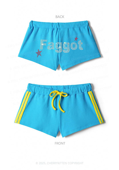 Rhinestone Faggot Pride Y2K Drawstring Mini Shorts Cherrykitten
