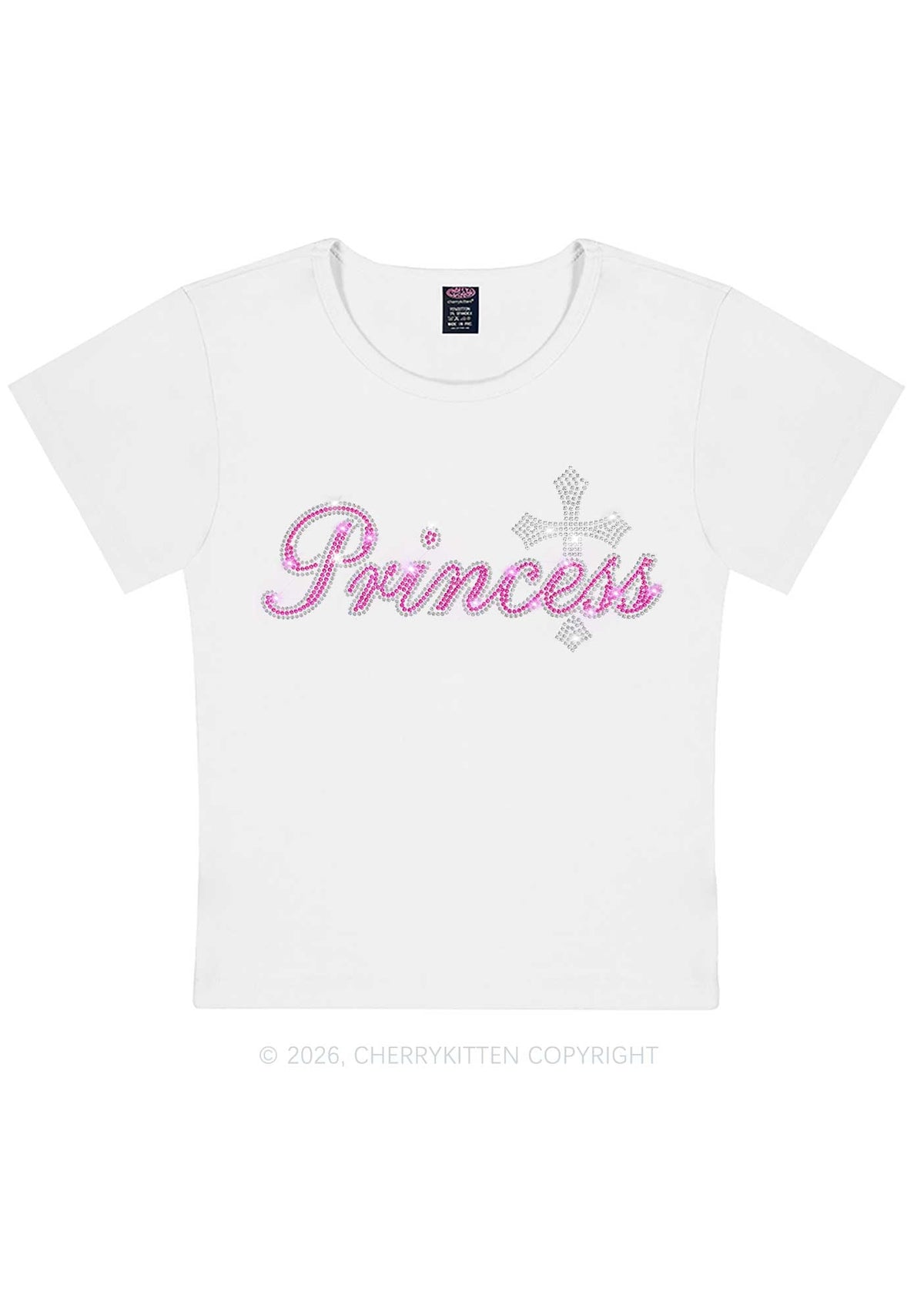 Rhinestone Princess Cross Y2K Baby Tee Cherrykitten